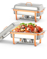 Garvee Set 2 Bandejas Buffet 9L Acero Inoxidable con Soporte Plegable para Eventos Oro & Rosa - Oro & Rosa