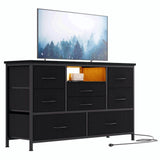 Garvee Cómoda TV Stand para TV 55'' con 8 Cajones Profundos, LED RGB, Enchufe Integrado para Sala y Dormitorio, MDF Resistente, Gestión de Cables - Negro