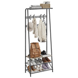 Garvee Banco Zapatero con Perchero 4 en 1 Metal y MDF 8 Ganchos Dobles 60cm Ancho Estante Superior Fácil Montaje Color Gris - Gris & Negro