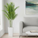 Garvee Árbol Artificial de Palma 147 cm con Maceta Blanca Alta Planta Falsa Tropical Areca Material PEVA Impermeable para Decoración Interior y Exterior - Palmera majestuosa