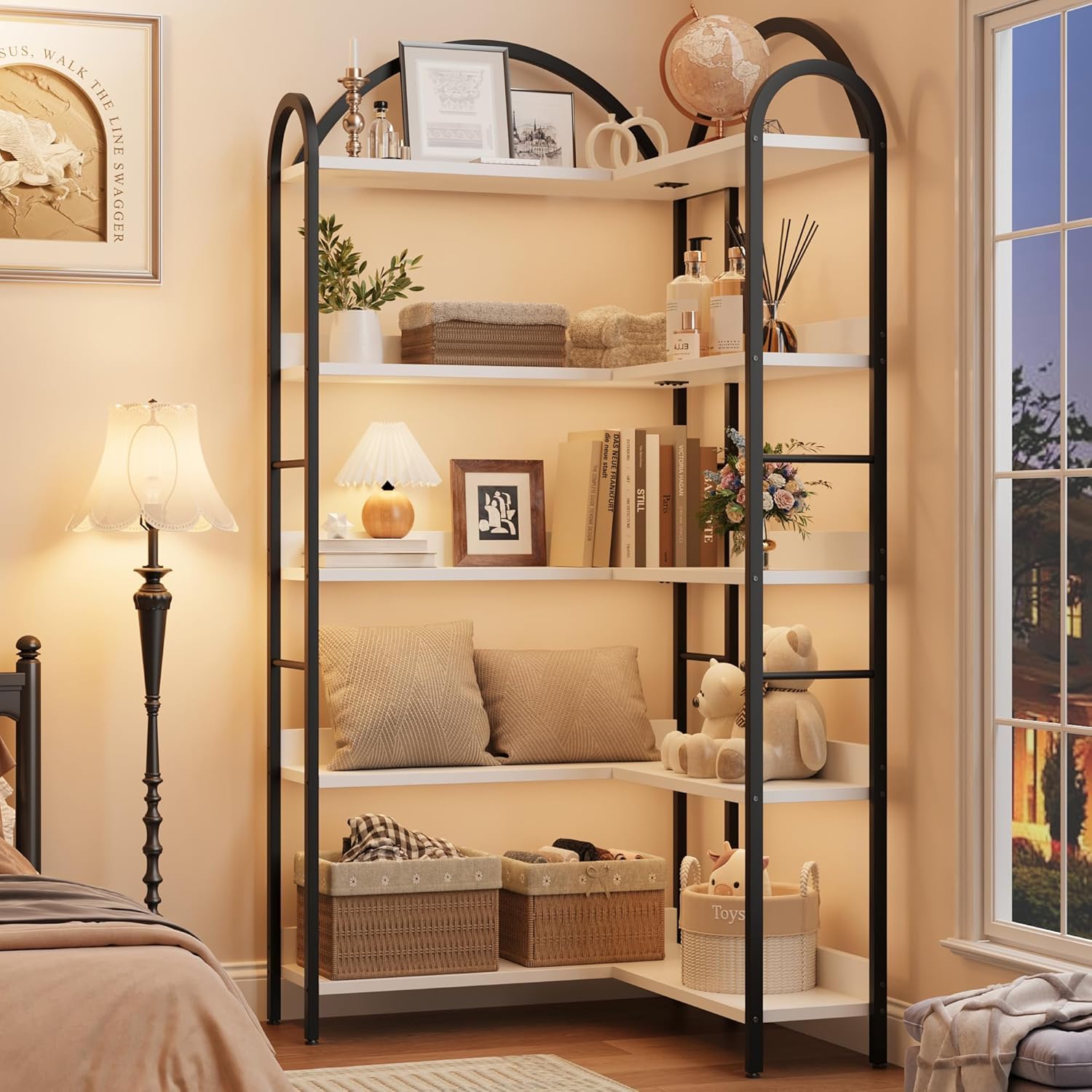 Garvee EstanteraDa de esquina Garvee en forma de L, estanteraDa de escalera de 5 niveles, altura de 174 cm, moderna, blanca para almacenamiento en casa y oficina