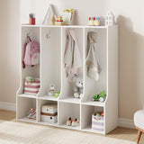 Garvee Organizador De Guardarropa Infantil 4 Secciones Con 4 Casilleros 8 Ganchos Acero Antivuelco Madera Ecológica Seguro Duradero - Blanco