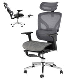 Garvee Silla De Oficina Ergonómica Con Respaldo De Malla Transpirable, Soporte Lumbar Ajustable, Reposabrazos 3D, Reposapiés De Acero, Ruedas Suaves, Gris - Trabajo Y Juegos