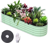 Garvee Cama de Jardín Elevada Ovalada 244x61x46cm Acero Galvanizado Diseño Base Abierta Estructura Duradera Bordes Redondeados para Plantas al Aire Libre Verde Oliva - Verde oliva