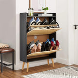 Garvee Gabinete Moderno para Zapatos con Puertas, MDF Resistente, Capacidad 25 Pares, Delgado, Marrón, Ideal para Pasillos y Armarios - Negro