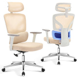 Garvee Silla de Oficina Ergonómica con Respaldo Alto de Malla, Soporte Lumbar Ajustable, Reposabrazos 3D y Reposacabezas Giratorio, 136 kg, Beige y Blanco - Beige