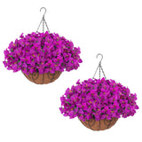 Garvee Set 2 Bougainvilleas Artificiales Colgantes 12 Flores Lila Exterior-Resistente Cesta Mimbre Veranda Entrada - Lila