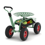 Garvee Carrito de Jardín de Trabajo Ajustable en Altura con Recubrimiento Enpolvado, Asiento Giratorio 360° y Bandeja para Herramientas, Resistente y Ergonómico para Jardines Elevados, Verde
