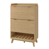 Garvee Zapatero de Perfil Curvo con Cajones Abatibles y Estantes Ajustables para Hogares en Pasillos 122cm Madera - Color roble
