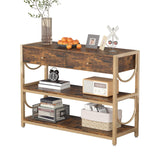 Garvee Mesa Consola con Cajones y Estantes, Marco Metálico, Multiusos para Sala y Cocina, 81x30x81 cm, Madera Rústica