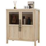 Garvee Buffet Sideboard 74 cm Con Puertas de Vidrio, Almacenaje Versátil, Madera de Pera, Diseño Moderno, Para Cocina y Comedor, Color Madera - Madera de Peral