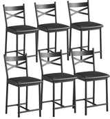 Garvee Set de 6 Taburetes de Bar 66 cm Metal con Respaldo Recto y Cojín Grueso de PU para Cocina y Restaurante, Altura de Mostrador, Negro