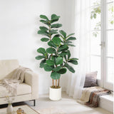 Garvee Árbol Artificial Higuera de Hoja de Violín 152 cm, Realista, Ramas Ajustables, Maceta Blanca, para Salón y Oficina - Verde
