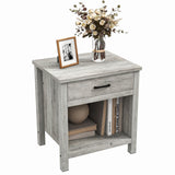 Garvee Mesita de noche con cajón y almacenaje para dormitorio y sala de estar, compacta, estilo rústico color gris
