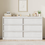 Garvee Cómoda horizontal con manijas de madera, material PB, 6 cajones, color blanco antiguo - Blanco Antiguo
