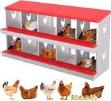 Garvee Caja de Anidación para Gallinas 10 Compartimentos, Acero Galvanizado 0.7mm, Recogida Automática de Huevos, Ventilación, Montaje en Pared, Ideal Granjas Gallineros, Rojo - Rojo