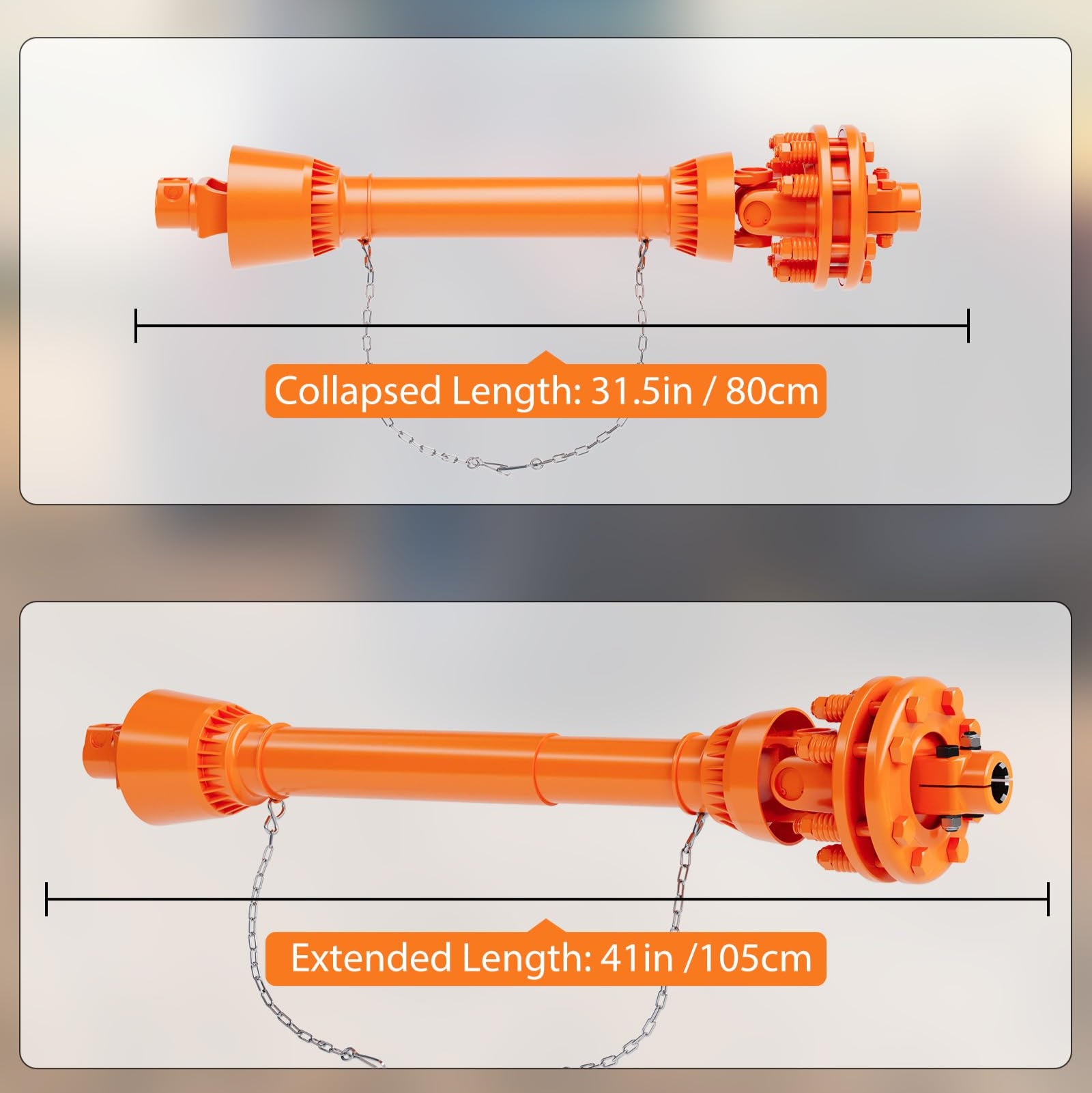 Garvee Eje de Transmisión PTO de 1-3/8" con 6 Estrías y Embrague de Fricción de 80-104 cm de Acero de Grado 45 para Tractores y Segadoras Naranja