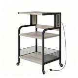 Garvee Mesa Para Impresora Grande Con Puertos USB Y Enchufes, Estante Ajustable, 3 Niveles, Ruedas, Acero, Diseño Rústico Gris, Móvil Para Oficina En Casa - Gris Rústico