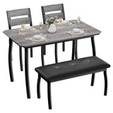Garvee Juego De Comedor Para 4, Mesa De Madera Con Diseño De Chaflán Y Patas Metálicas, Banco Tapizado, Cocina, Color Natural - Gris & Negro