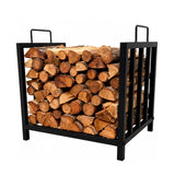 Garvee soporte para Leña Interior y Exterior, Metal Negro Resistente con Asas, Portátil y Ventilado, Ideal para Chimeneas y Fogatas, 44×30×40 cm
