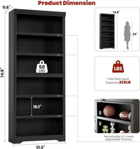 Garvee Librería Alta de 6 Niveles con Estructura Robusta y Máxima Capacidad para Coleccionistas en Salón o Biblioteca 80cm Negro
