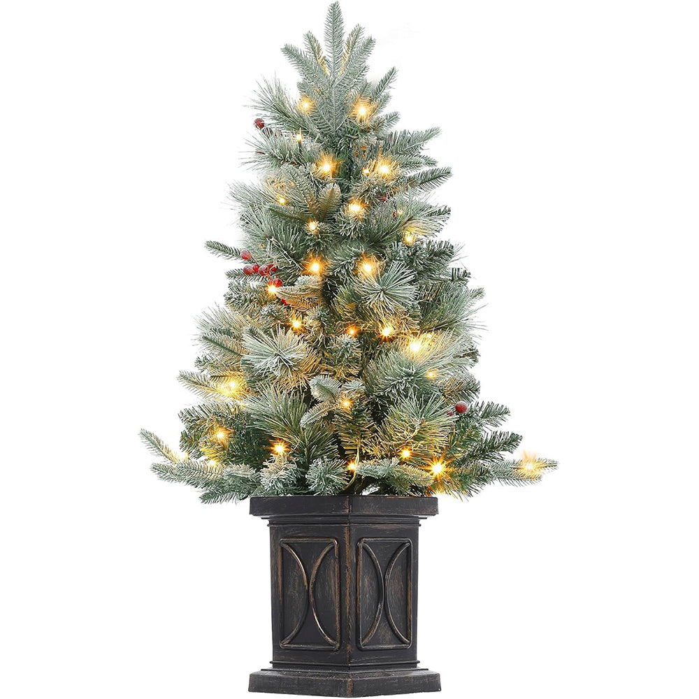 Garvee Árbol Artificial de Navidad 90cm 78 LEDs Cálidos Base Vintage Interior Verde Rojo