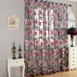 Garvee Cortina bordada con peonías, cuentas y agujeros para decoración de ventana en sala de estar y dormitorio, 1x2.5m, colores suaves
