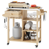 Garvee Carro De BBQ Al Aire Libre Con Mesa De Acero Inoxidable, Cajn Y Ruedas Bloqueables, Madera Slida, Para Patio Y Jardn, Mvil, Multiusos