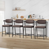 Garvee Conjunto de 4 Taburetes de Barra con Respaldo y Reposabrazos, Asiento Acolchado de Cuero, Estructura Metálica Resistente, Diseño Retro Marrón para Cocina y Barra - Marrón Retro