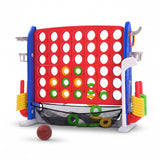 Garvee Juego Gigante 4 en Línea 3 en 1 con Canasta Ajustable y Lanzamiento de Aros para Jardín y Fiesta Familiar, Material PE y PP, Portátil - Rojo
