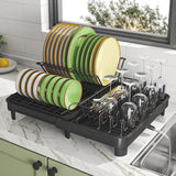 Garvee Escurreplatos con Salida Giratoria y Soporte para Cubiertos Desmontable para Cocina y Fregadero 30-52 Cm Acero al Carbono Inoxidable