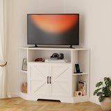 Garvee Mueble TV Esquinero para TVs hasta 140 cm con Enchufe y USB, Estilo Moderno Rústico, Madera, Consola para Sala, Almacenamiento con Puertas y Estantes, 115 × 40 × 81 cm, Marrón