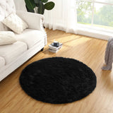 Garvee Alfombra Redonda Esponjosa 100 cm para Niños, Ultra Suave, Antideslizante, Fibra de Terciopelo, Dormitorio y Guardería, Beige - Negro