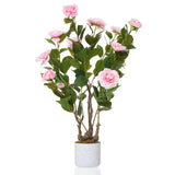 Garvee Árbol Artificial de Camelia 76cm con 16 Flores Rosas, Maceta Blanca Estable, Decoración Interior y Oficina, Follaje Realista, Bajo Mantenimiento - Rosa