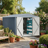 Garvee Cobertizo Extragrande de Acero Duradero para Propietarios en Resguardo de Maquinaria de Jardín 300x365cm Gris