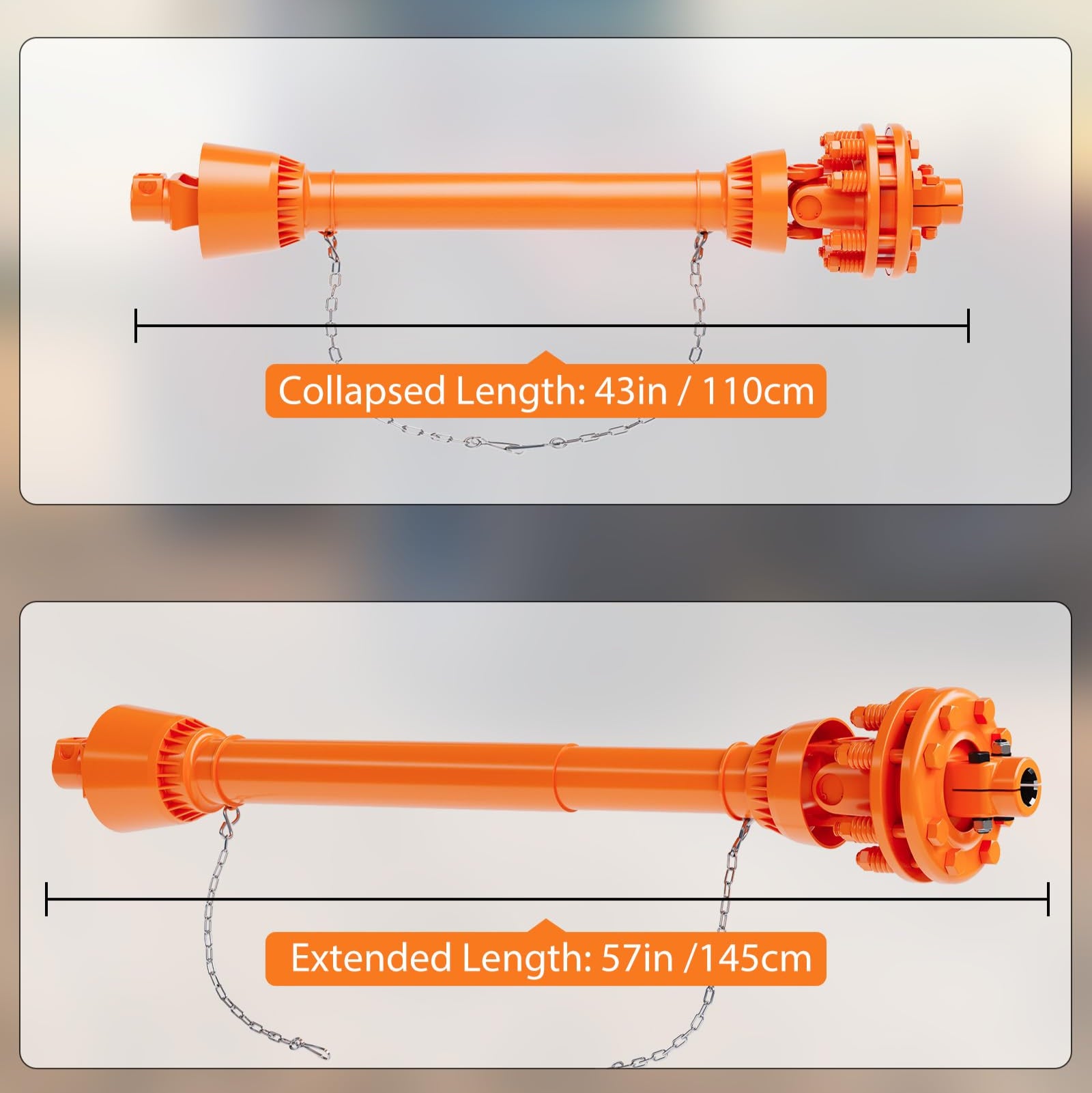 Garvee Eje de Transmisión PTO de 1-3/8" con 6 Estrías y Embrague de Fricción de 110-145 cm de Acero de Grado 45 para Cortacésped Serie 4 Naranja