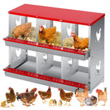 Garvee Caja de Nido para Gallinas 2 Capas 6 Compartimentos con Patas, Acero Galvanizado, Con 6 Huevos Falsos, Impermeable Antióxido, Montable en Pared, Rojo - Rojo