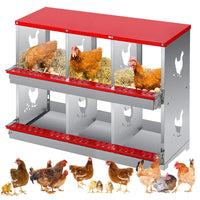 Garvee Caja de Nido para Gallinas 2 Capas 6 Compartimentos con Patas, Acero Galvanizado, Con 6 Huevos Falsos, Impermeable Antióxido, Montable en Pared, Rojo