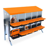 Garvee Caja de Nido para Pollos 10 Compartimentos con Soporte, Naranja, Sistema Rodante, Ventilación, Durable, Bandeja Desmontable, Ahorro de Espacio Gallinas Patos - Naranja