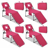 Garvee Sillas Tumbonas Plegables con Agujero Facial, 5 Posiciones Ajustables, Tela Resistente al Agua, Almohada y Bolsillo Lateral para Playa y Patio, Porttiles - Rosa