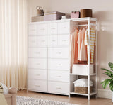 Garvee Cómoda con 16 Cajones y Barra para Colgar, Organizador de Tela para Dormitorio, Estable y Reversible, Ideal para Armarios y Pasillos - Blanco