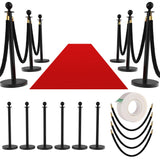 Garvee Kit De 6 Postes De Acero Inoxidable Con Cuerdas De Terciopelo Rojo, Base De Concreto, Sistema Retráctil 4 Vías Para Eventos, Control De Multitudes, Durable Y Estable - Negro