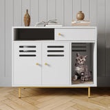 Garvee Mueble Escondite para Caja de Arena de Gato con Almacenamiento y Rascador, Metal y Madera, Interior y Sala, 80 × 50 × 67 cm, Color Natural