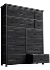 Garvee Cómoda con 16 Cajones Grandes, Estructura de Acero, Material de Tela, 103x30x130cm, Gris, para Sala y Dormitorio - Negro