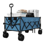 Garvee Carrito Plegable Todo Terreno para Playa y Camping Carro de Transporte con Frenos Capacidad 208 kg Tela Oxford Resistente Azul - Azul