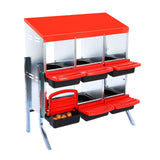 Garvee Caja de Anidación para Pollos 6 Compartimentos con Soporte Metálico, Acero Galvanizado 0.6mm con Tapa Esmaltada, Bandeja Plástica Fácil de Limpiar, Montaje Flexible, Rojo - Rojo