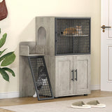 Garvee Gabinete Moderno Para Caja De Arena De Gato Con Plataforma Y Rampa, MDF Resistente, Gris, Para Sala O Dormitorio - Gris