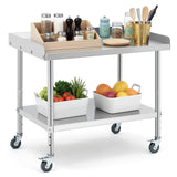 Garvee Mesa de Trabajo de Acero Inoxidable con Ruedas 91x61x76 cm Mesa de Preparación Comercial con Estante Ajustable y Protector contra Salpicaduras