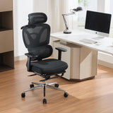 Garvee Silla De Oficina Ergonómica Con Soporte Lumbar, Reposacabezas Ajustable, Brazo 3D, Malla Transpirable, Reposapiés Retráctil, Negro Para Estudio Y Oficina - Negro