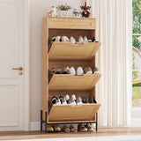 Garvee Gabinete de Almacenaje de Ratán con 3 Puertas Abatibles y Cajón para Entrada y Sala, 61×24×136 cm, Roble Elegante